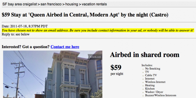 Screenshot of Airbnb cross post to Craigslist